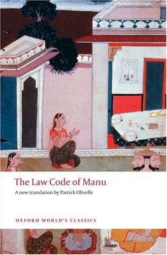 Book cover: "The Law Code of Manu" with traditional Indian painting.