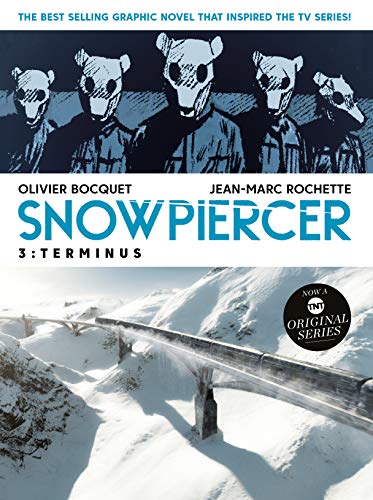 Snowpiercer 3: Terminus" graphic novel cover with sketched figures and snowy train tracks.
