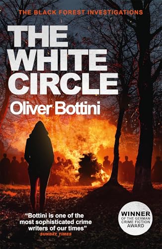 Book cover: “The White Circle” with a hooded figure and fiery background.