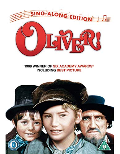 DVD cover for the musical film Oliver! featuring three characters in period clothing.