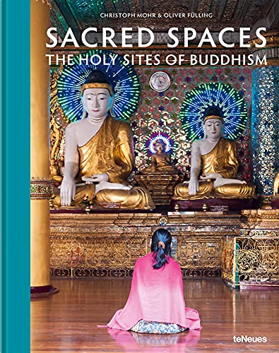 Book cover: Buddhist statues and a kneeling person in a temple.
