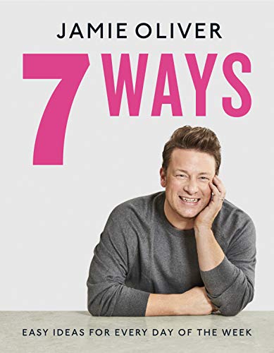 Jamie Oliver cookbook cover with chef’s portrait and bold pink title.