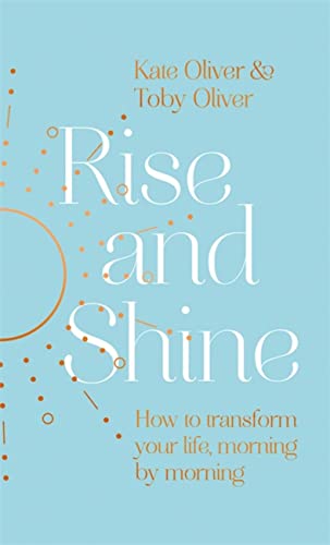 Book cover with large white text "Rise and Shine" on a blue background.