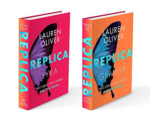 Two book covers for “Replica” by Lauren Oliver, featuring a butterfly.