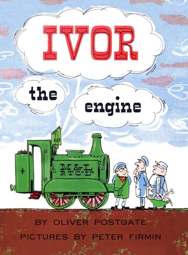 Green steam engine with three men, book cover illustration.