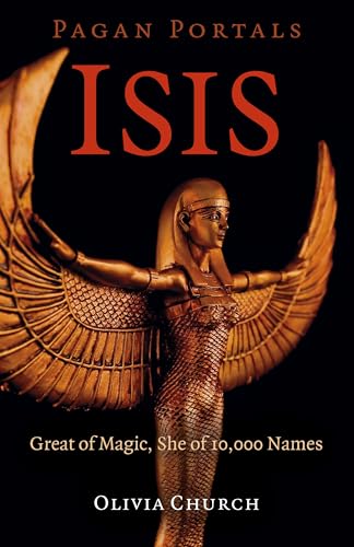 Book cover featuring a golden statue of the Egyptian goddess Isis with wings.