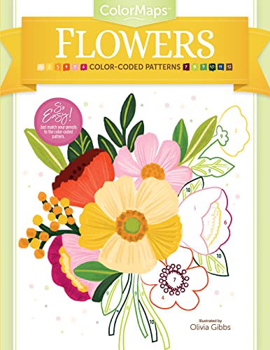 ColorMaps Flowers book cover with numbered floral illustrations for coloring.