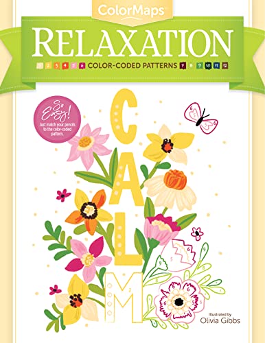 ColorMaps Relaxation book cover with floral letters and coloring numbers.