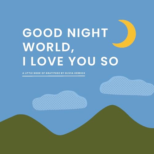 Book cover with blue background, crescent moon, clouds, and green hills.