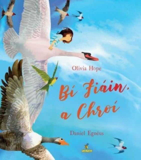 Book cover: girl riding a goose with surrounding birds in flight.