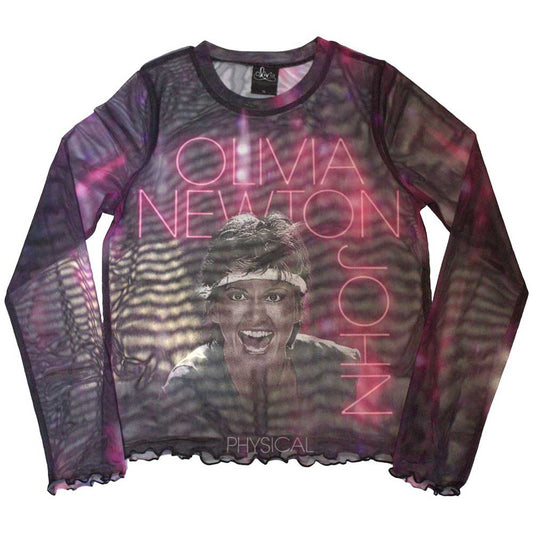 Long sleeve mesh t-shirt featuring Olivia Newton-John's "Physical" album artwork.