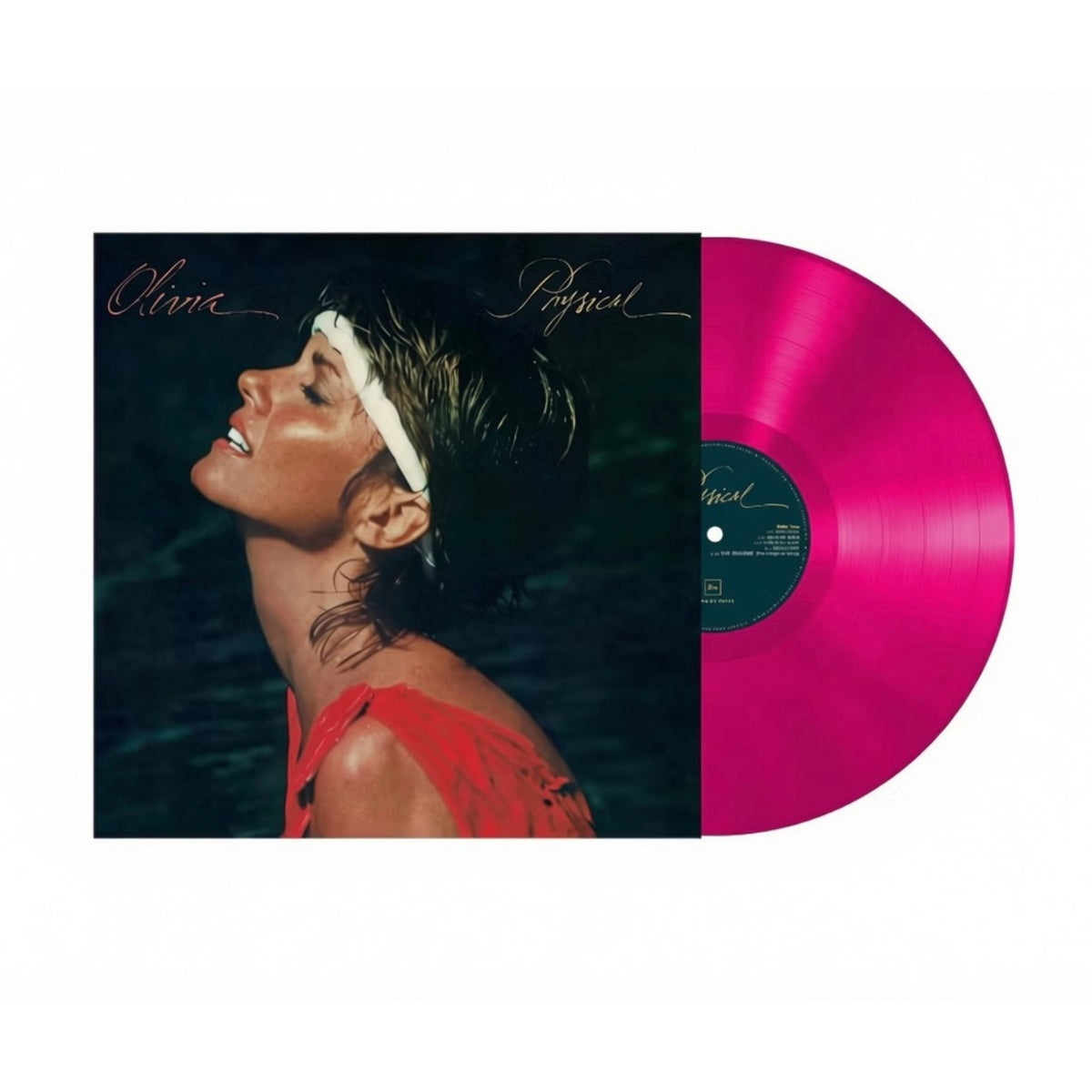 Olivia Newton-John’s “Physical” 45th anniversary pink vinyl record album.