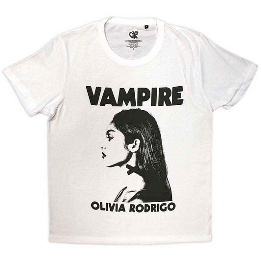 Black t-shirt with white “Vampire” text, likely featuring Olivia Rodrigo imagery.