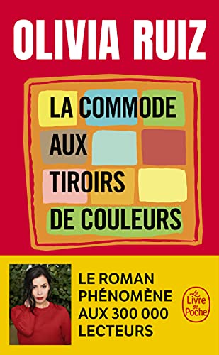 Book cover: "La commode aux tiroirs de couleurs" with colorful squares.