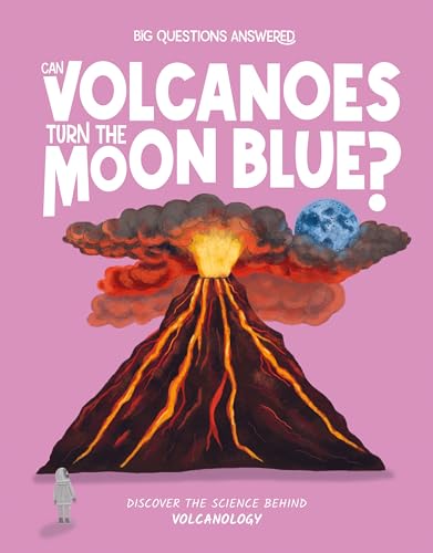 Book cover showing a volcano erupting with a blue moon against a pink background.