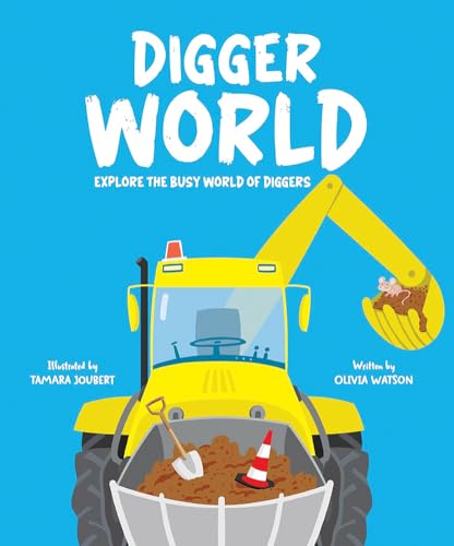 Book cover featuring a yellow excavator on a blue background with a small mouse.