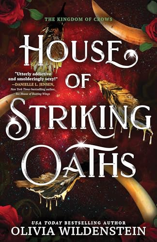 Book cover with dark red background, feathers, and ornate title text.