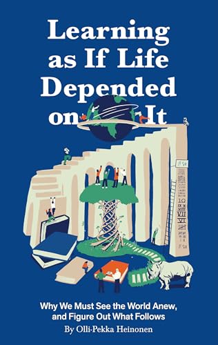 Book cover with illustrated figures on a world-encircling staircase.