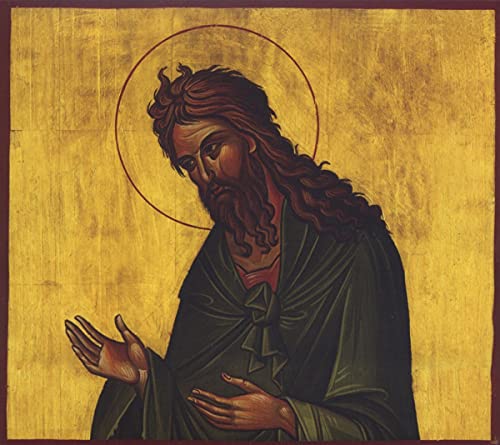 Golden icon depicting a bearded man with a halo, gesturing with his hand.