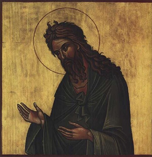 Gold-toned icon depicting a bearded man with a halo and outstretched hand.