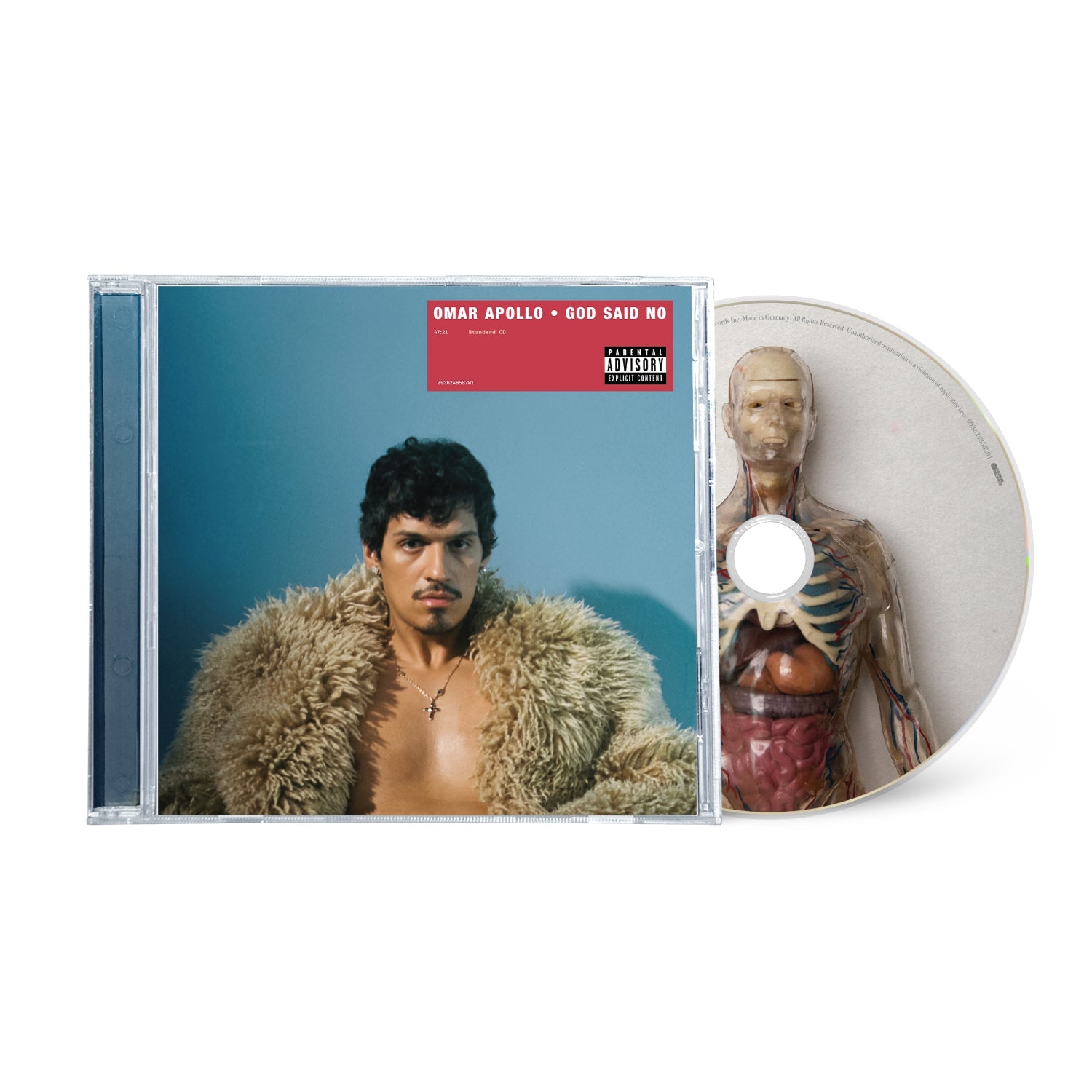 Omar Apollo "God Said No" CD case with portrait and anatomical art.