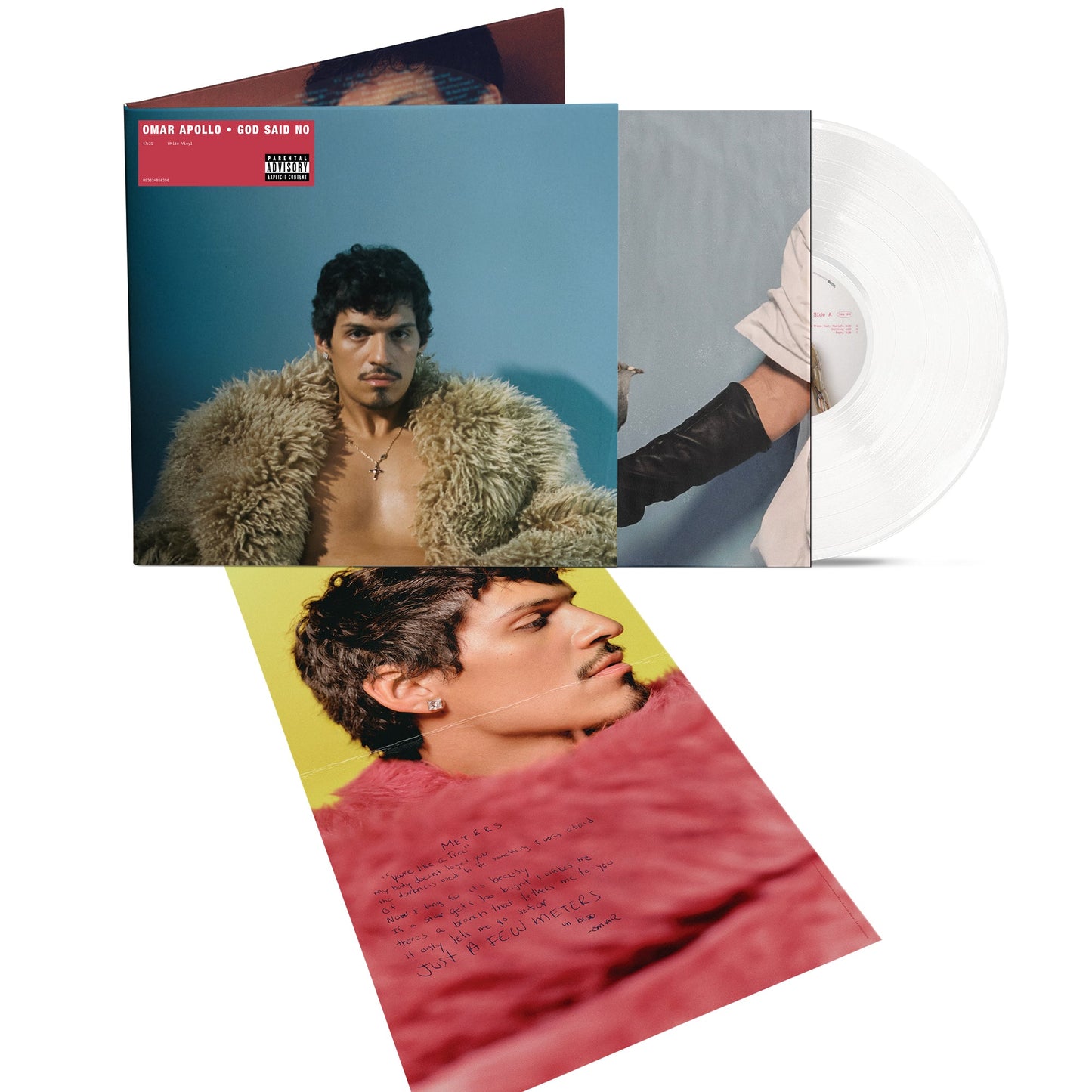 Omar Apollo’s “God Said No” vinyl record with portrait cover art.