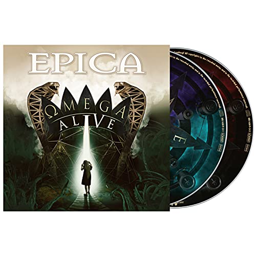 Blu-ray case for Epica’s “Omega Alive” with a woman in a forest scene.
