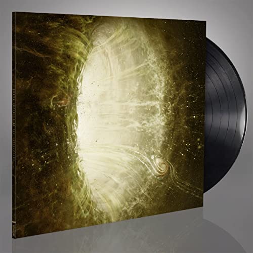 Vinyl record with abstract cover art of swirling green and gold energy.