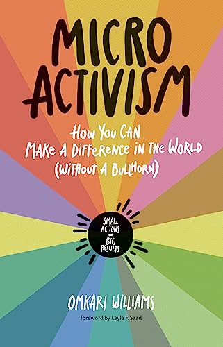 Book cover for “Micro Activism” with colorful radial burst design.