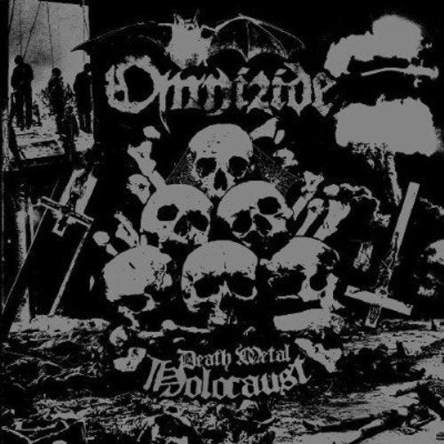 Black and white CD cover with skulls, crosses, and band name "Omnizide".