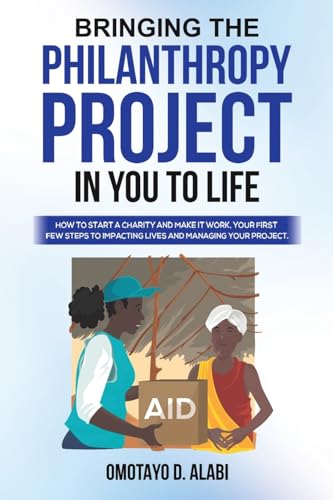 Book cover depicting two people exchanging a box labeled “AID” in a village.