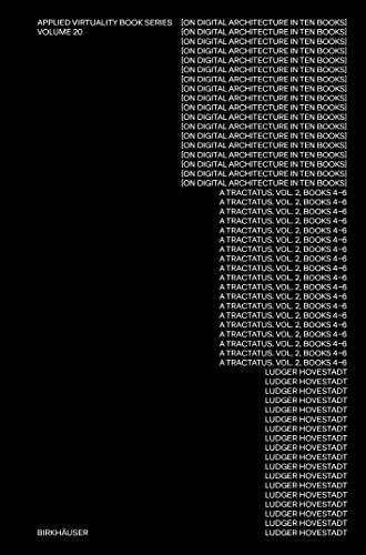 Black book cover with repeated white text: “[on digital architecture in ten books].”