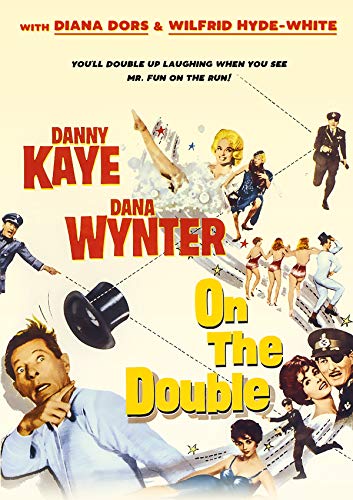 On The Double" DVD cover featuring Danny Kaye and Dana Wynter in a comedic scene.
