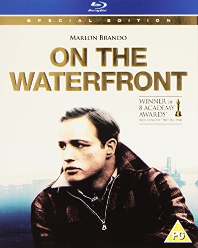 Marlon Brando on Blu-ray cover with cityscape and waterfront in background.