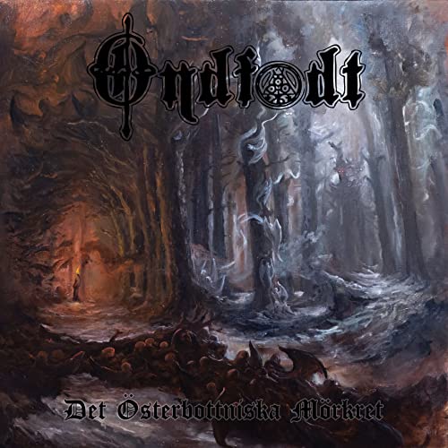 Dark forest painting with band logo "Ondf" and text "Det Österbottniska Mörkret".