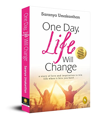 Book cover: “One Day, Life Will Change” with a couple silhouetted at sunset.