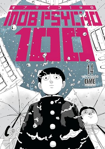 Mob Psycho 100" Volume 14 cover: boy with dark hair under falling rain.