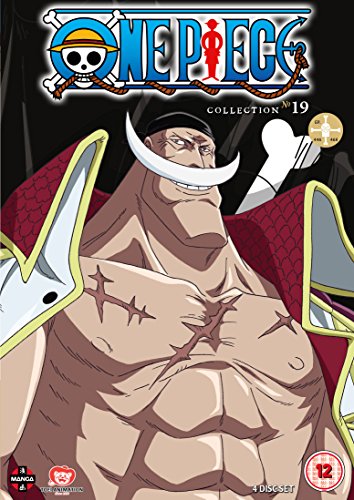 "One Piece Collection 19 DVD cover featuring a muscular anime character with a red cape."