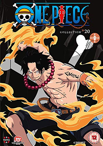 One Piece Collection 20 DVD cover featuring Portgas D. Ace surrounded by flames.