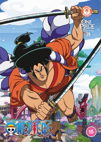 Oden Kozuki wielding two swords against a Wano Country background on One Piece DVD cover.