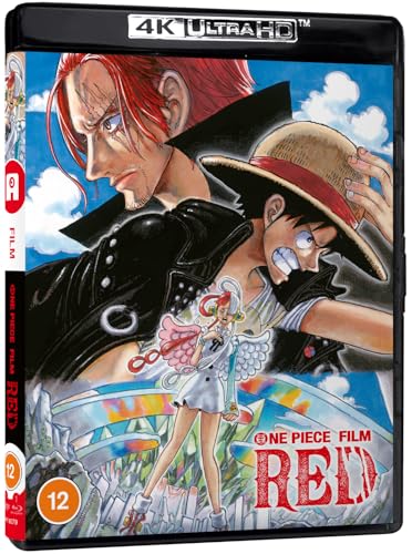 One Piece Film Red" Blu-ray case featuring Uta and Shanks artwork.
