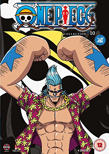 "One Piece anime DVD cover featuring a muscular man flexing, wearing a floral shirt."