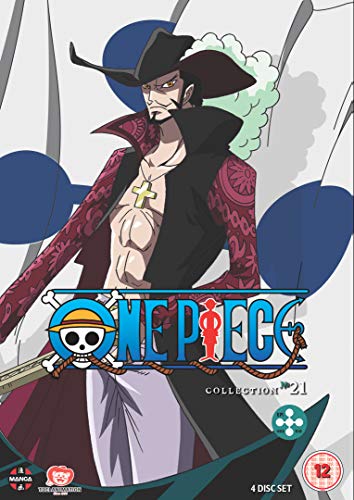 One Piece Collection 21 DVD cover featuring Dracule Mihawk against a white background.