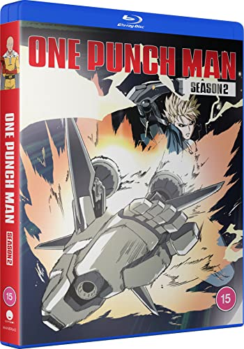 Blu-ray case for "One Punch Man Season 2" featuring anime characters and robots.