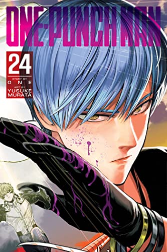 Manga cover featuring a close-up of a blue-haired character with purple splatters.