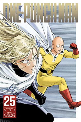 Saitama and Flashy Flash running together on the cover of One-Punch Man volume 25.