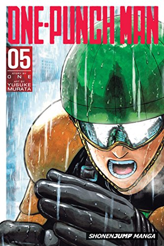 Mumen Rider in a green helmet and goggles riding a bicycle in the rain.