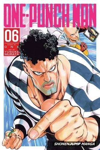 Manga cover featuring Puri-Puri Prisoner in a striped uniform with Saitama in the background.