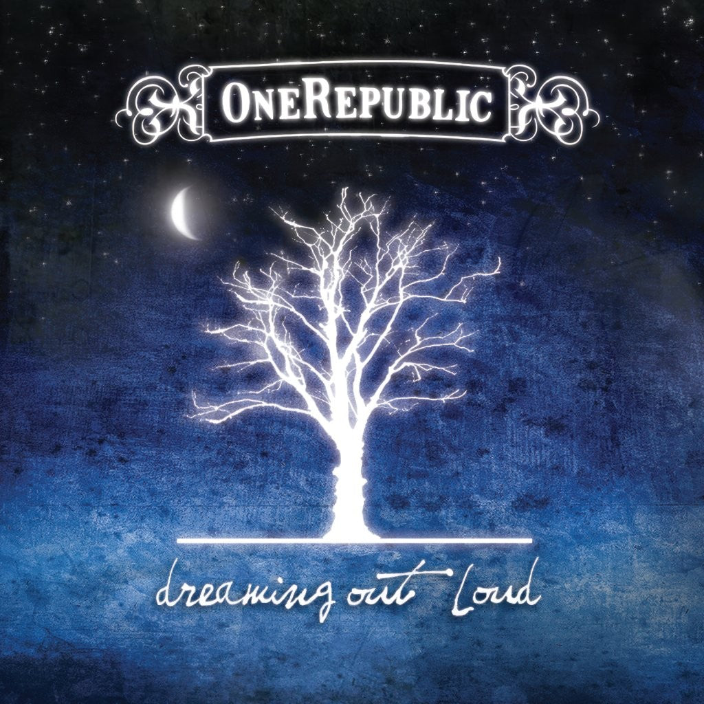 OneRepublic "Dreaming Out Loud" album cover with a white tree and moon.