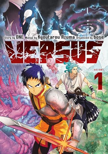Manga cover featuring two characters with swords against a stormy, colorful background.